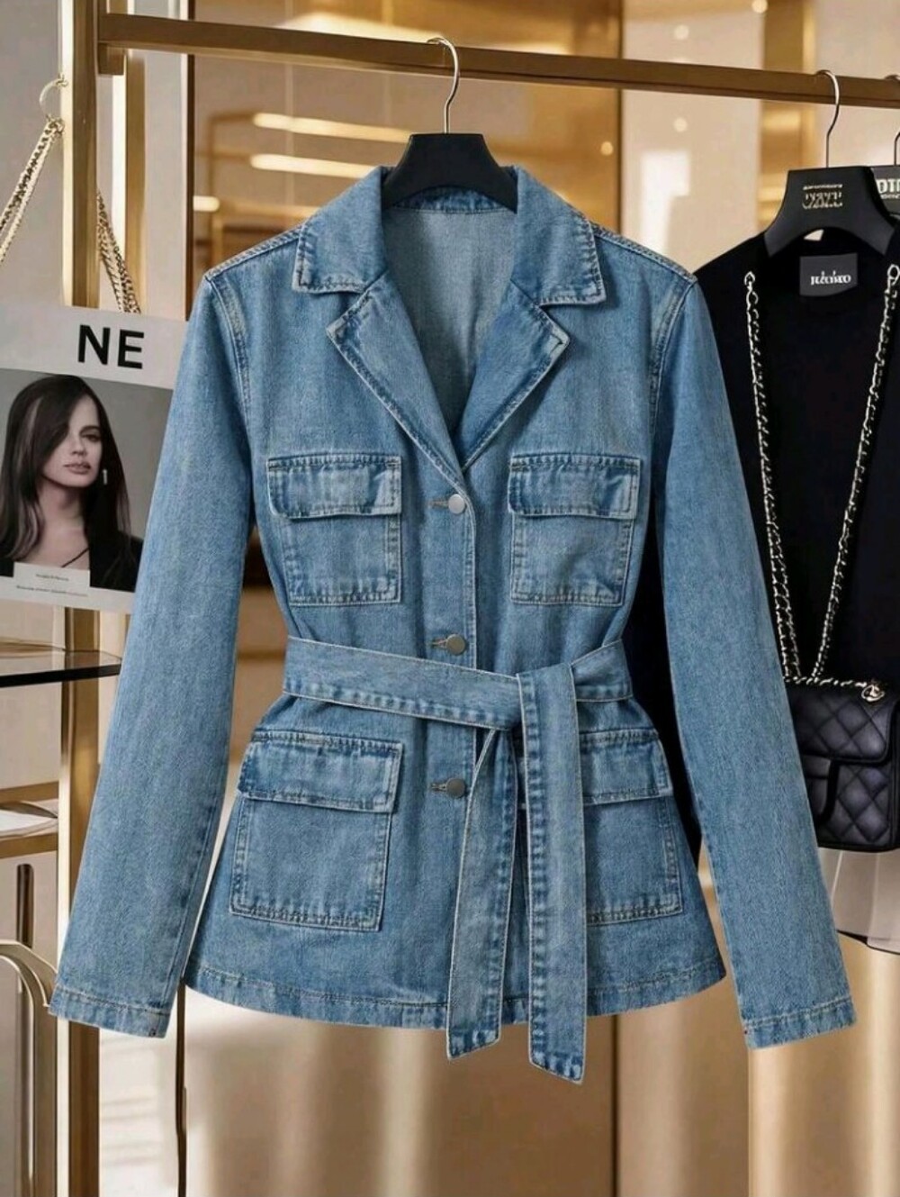 Women's Lapel NeckLong Sleeve Single-Breasted Multi-Pocket Denim Jacket